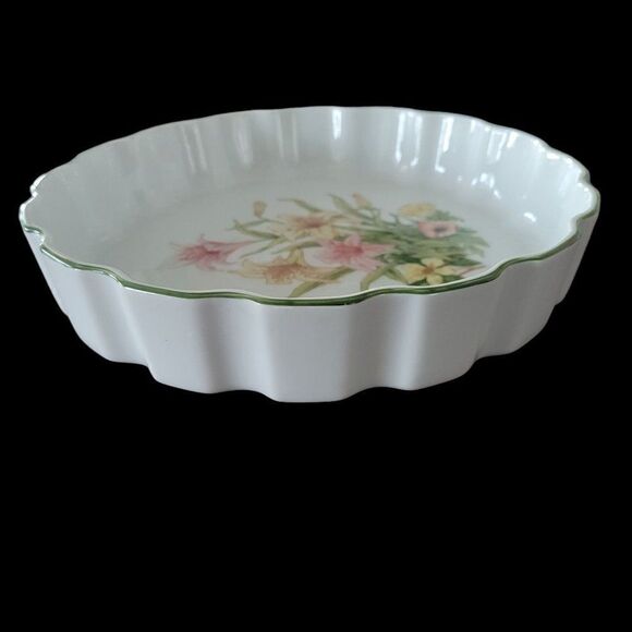 Vintage Jade Lily by Shafford Fine Porcelain Tart Quiche Dish - Picture 5 of 8
